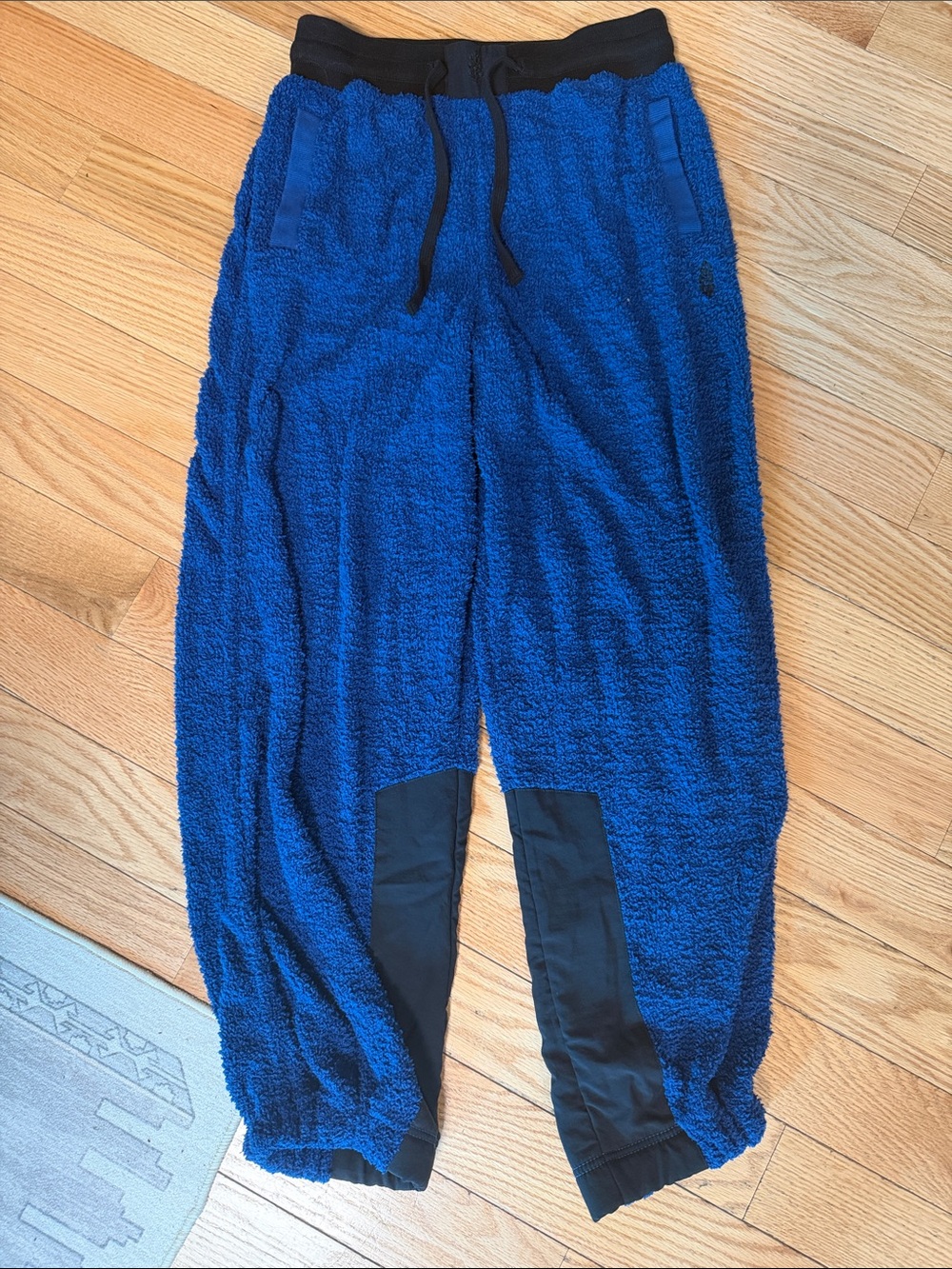 Free People Cuddle Up Blue Fleece Joggers with Black Accents
